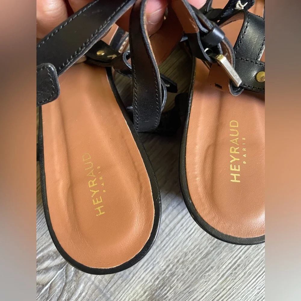 Heyraud Paris Black Leather Women's Sandals